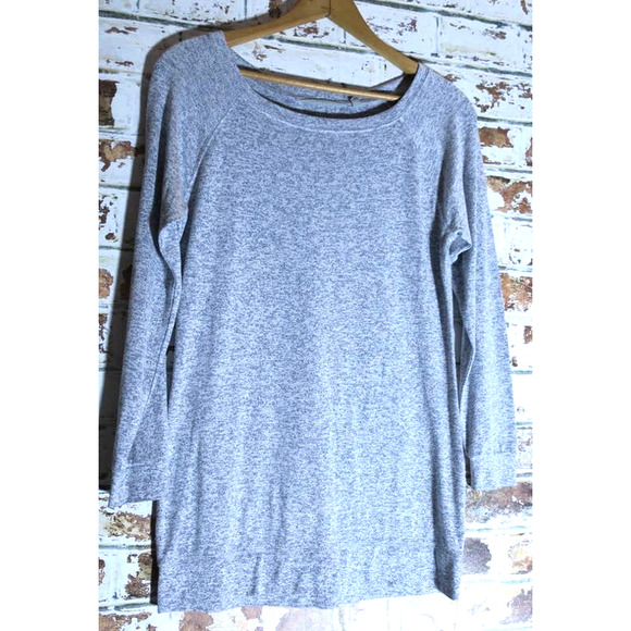 Athleta Luxe Pose Modal Blend Long Sleeve Round Neck Heathered Gray Tunic Top - Picture 2 of 7